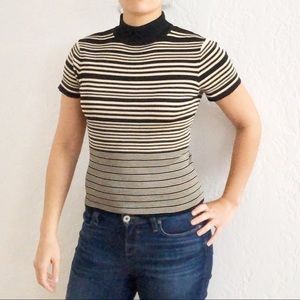 RALPH LAUREN Silk Mock Turtleneck Sweater Striped